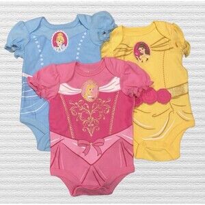 Disney Baby Princess Bodysuit Set 0-3M Cinderella Belle Aurora 3-Pack